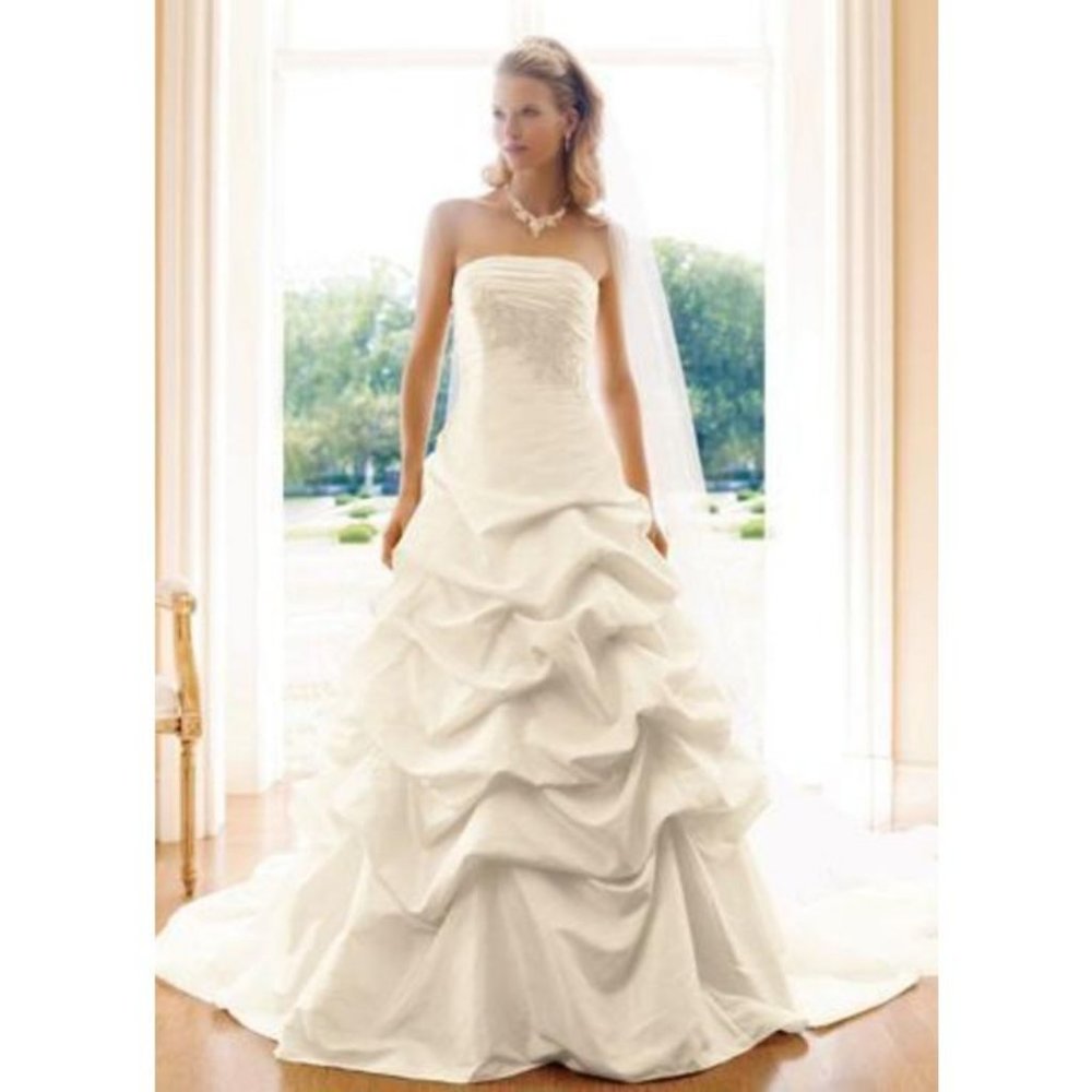 David's Bridal Ivory Wedding Dress OP9102 WITH Veil